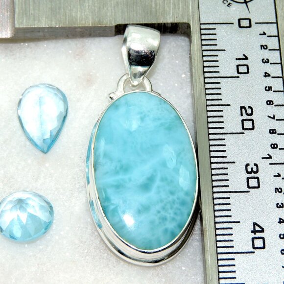 Larimar Gemstone Pendant, 925 Sterling Silver, Handmade Design Pendant - Picture 5 of 5
